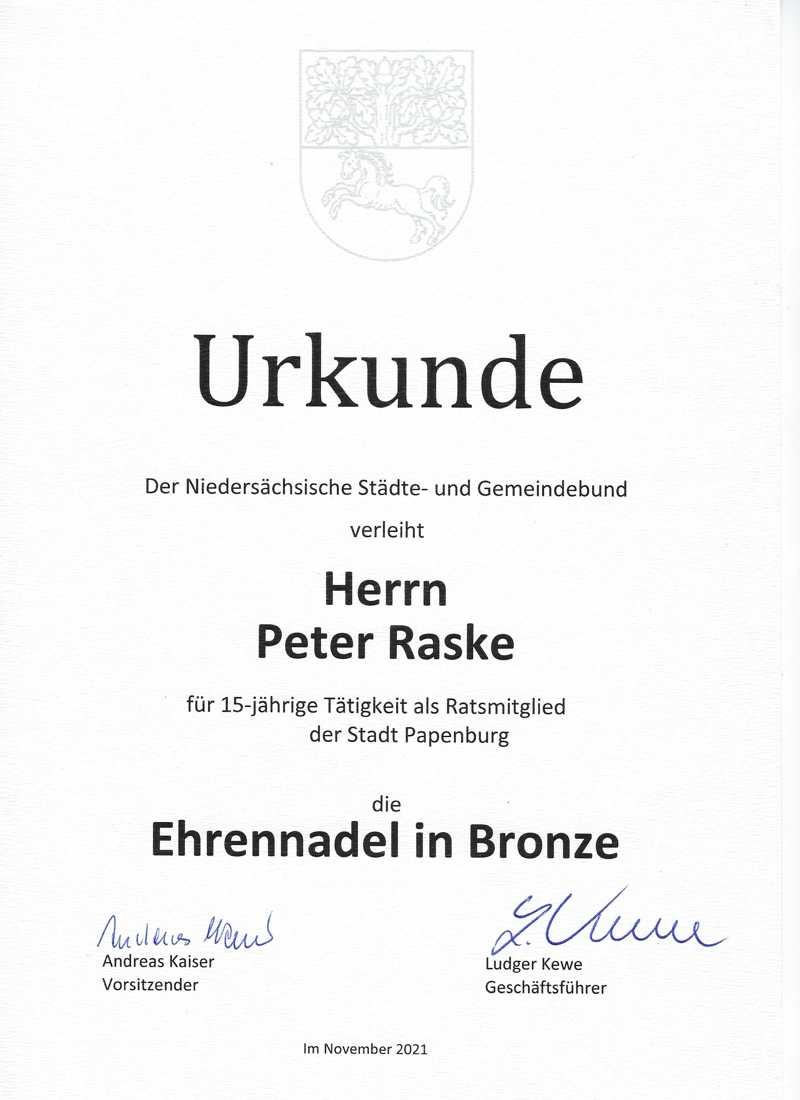 Urkunde 15 Jahrew