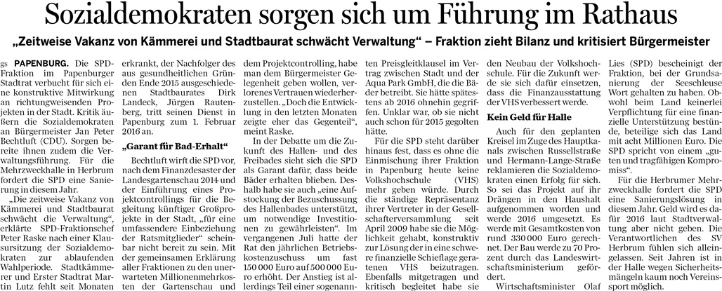 160106 EZ Sozialdemokraten sorgen sich um Fhrung im Rathaus