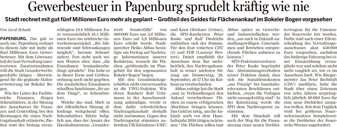170923 EZ Gewerbesteuer in Papenburg sprudelt wie nie